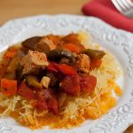 Tofu and Vegetable Cacciatore on Roasted Spaghetti Squash
